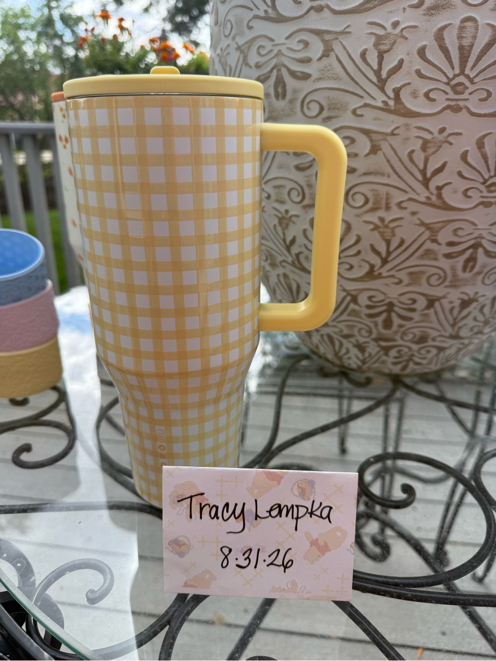 Hydrojug 40 oz Sunny Sips Yellow Gingham traveler EUC retired pattern